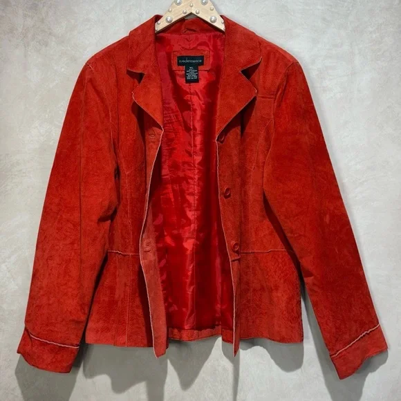 Red Suede Leather Jacket Suedessence XL, 90s Retro Vintage Mob Wife Quiet Luxury